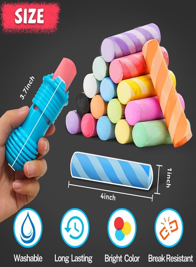 VEESA Sidewalk Chalk for Kids, Bucket Pack (46 Count + 2 Chalk Holders), Jumbo | Washable | Non-Toxic, Colored Chalks Bulk Set for Driveway, Outdoor Activities - Image 3